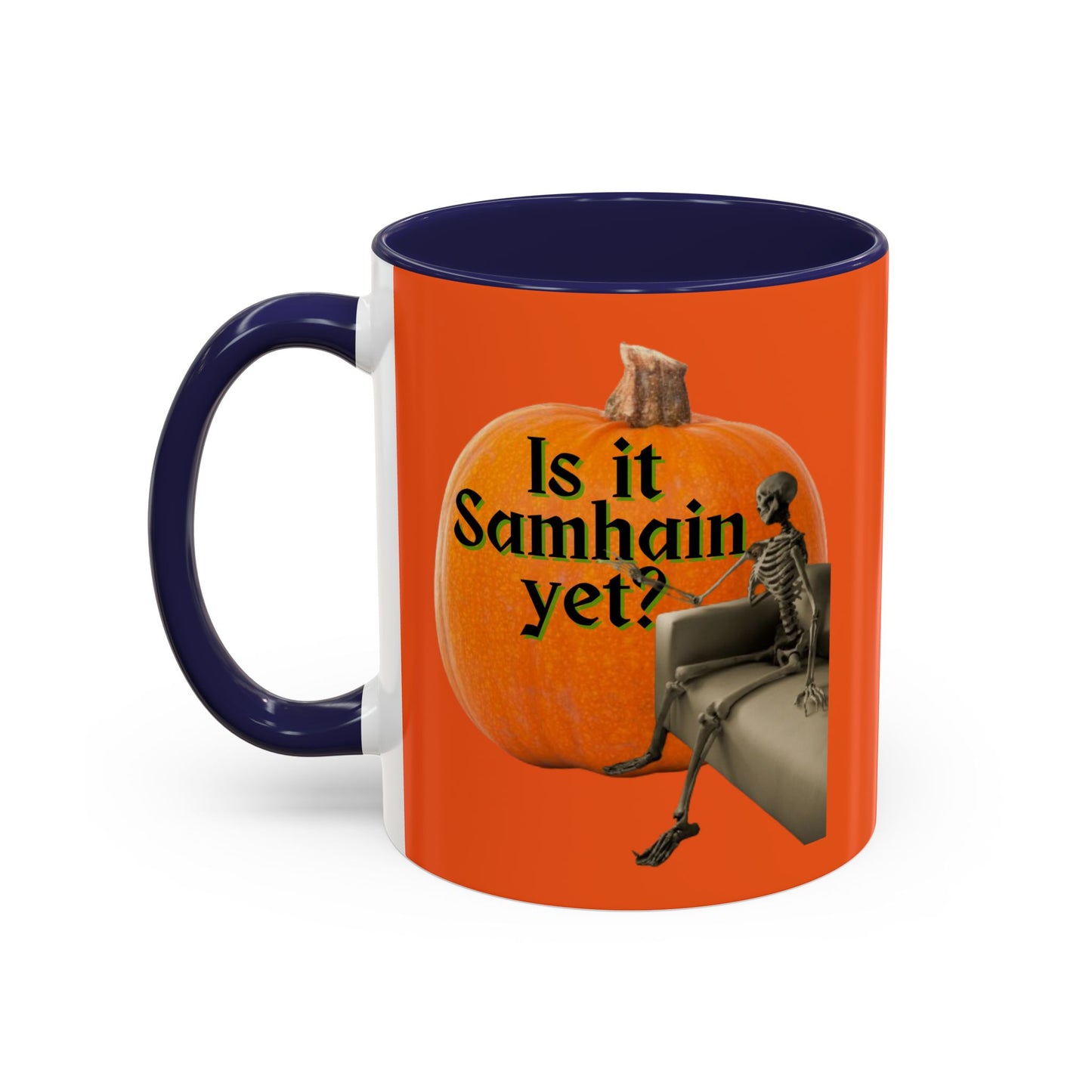 Is It Samhain Yet? Skeleton's Giant Pumpkin Orange Accent Mug by CreepyCrafts.boo
