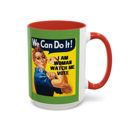 I Am Woman Watch Me Vote Rosie Green Accent Mug by cypherpunkgear.com