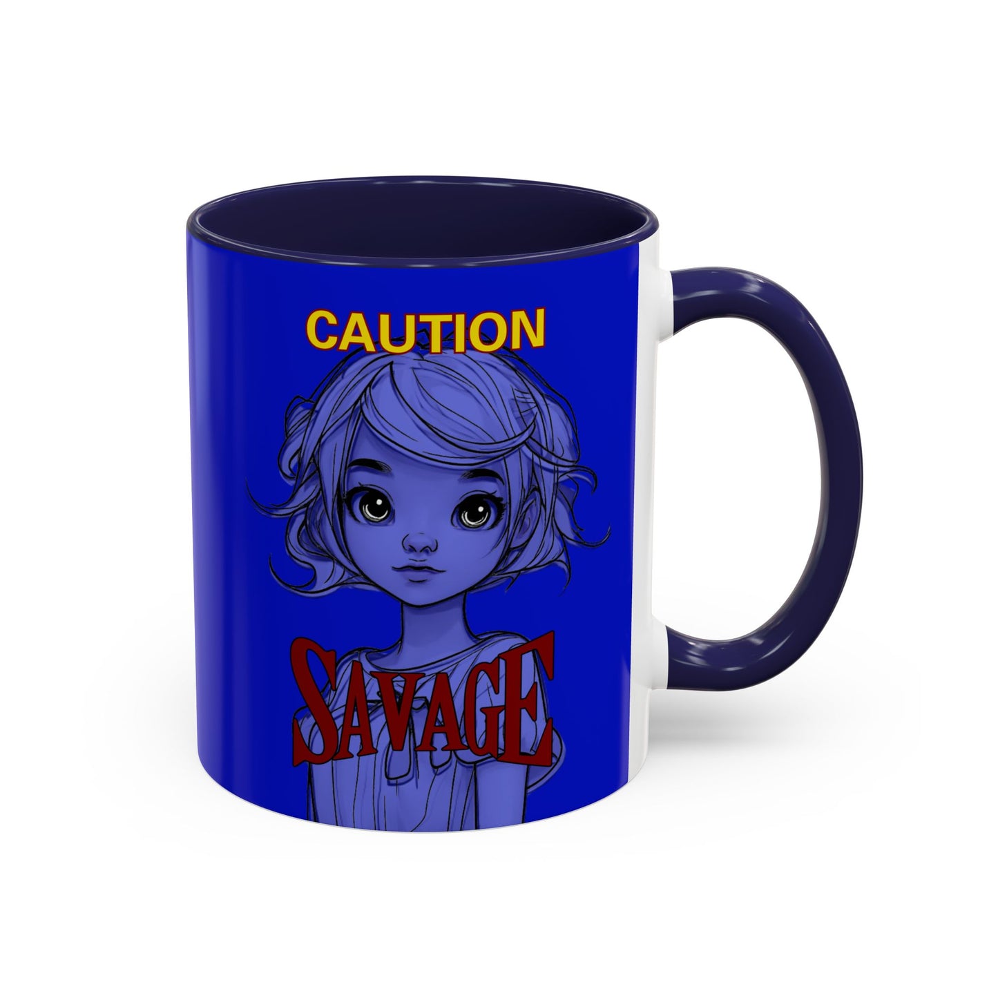 Caution, Savage Dark Blue Accent Mug by cypherpunkgear.com