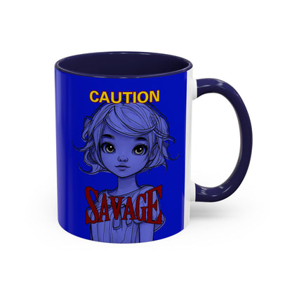 Caution, Savage Dark Blue Accent Mug by cypherpunkgear.com