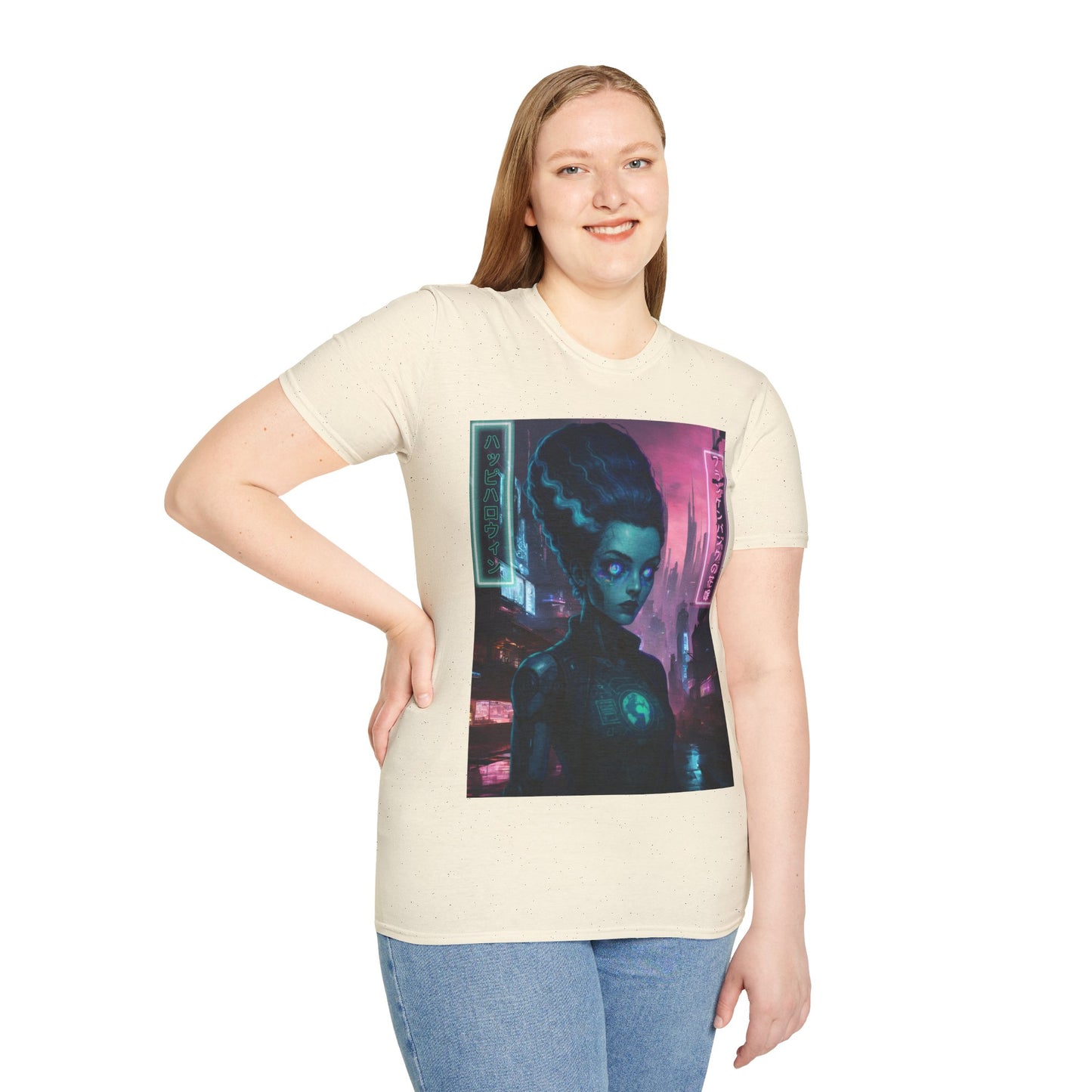 Neon Bride of Frankenstein Light colors Unisex T-Shirt by CreepyCrafts.boo