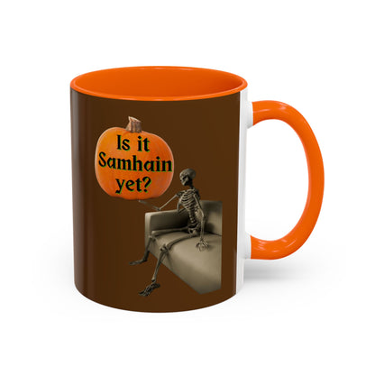 Is it Samhain yet? Skeleton's Pumpkin Brown Accent Mug by CreepyCrafts.boo