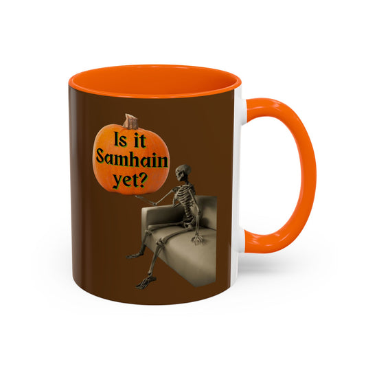 Is it Samhain yet? Skeleton's Pumpkin Brown Accent Mug by CreepyCrafts.boo