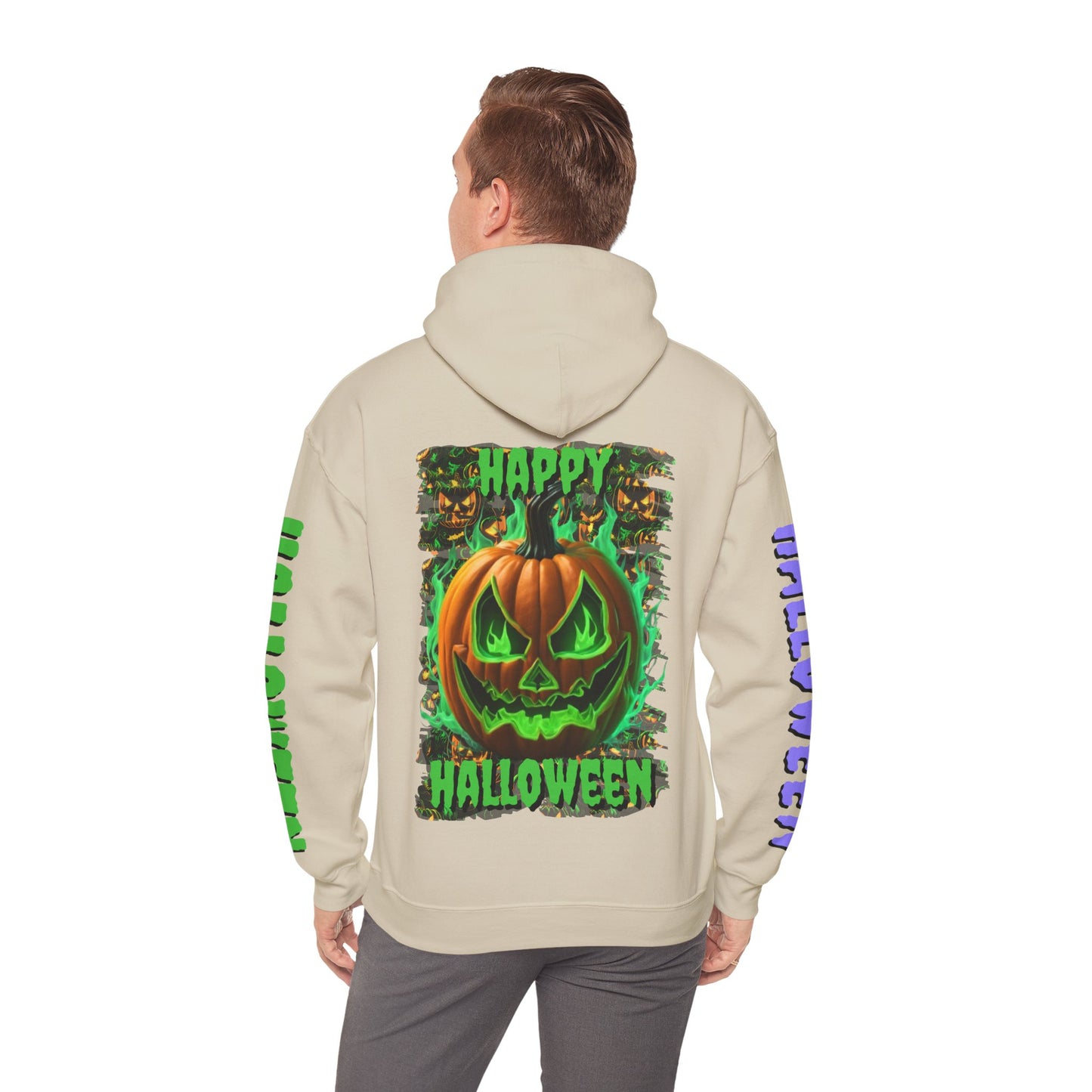 Happy Halloween Green Jack Hoodie Unisex Hooded Sweatshirt by cypherpunkgear