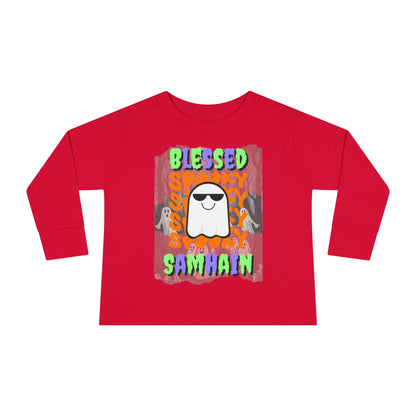 Spooky Blessed Samhain Ghost MXfont Toddler Long Sleeve Tee by cypherpunkgear