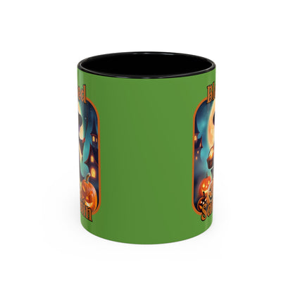 Blessed Samhain Little Witch Orange font Green Accent Mug by CreepyCrafts.boo