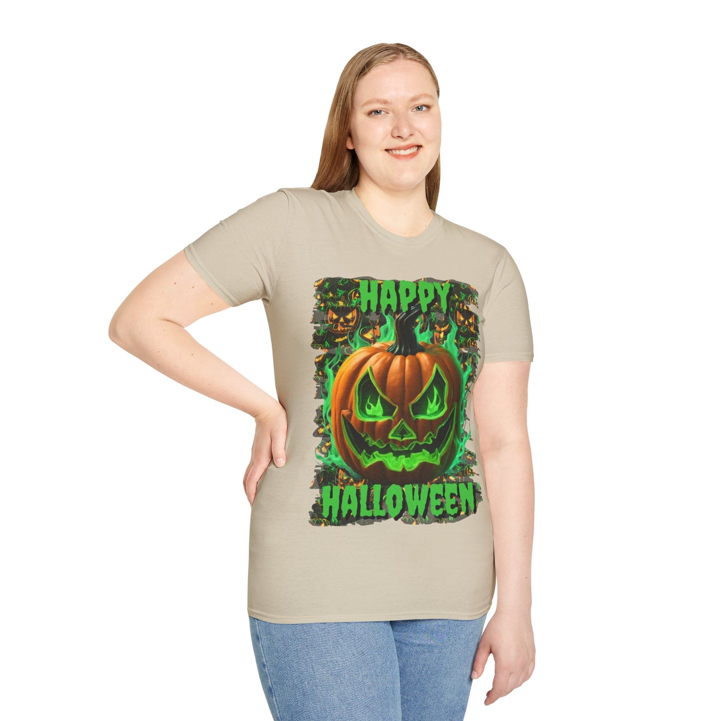 Happy Halloween Green Jack Light colors Unisex T-Shirt by CreepyCrafts.boo