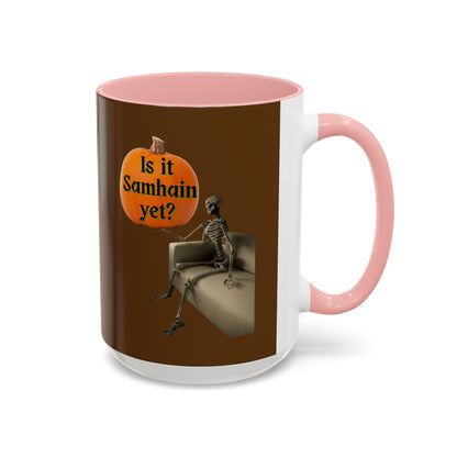 Is it Samhain yet? Skeleton's Pumpkin Brown Accent Mug by CreepyCrafts.boo