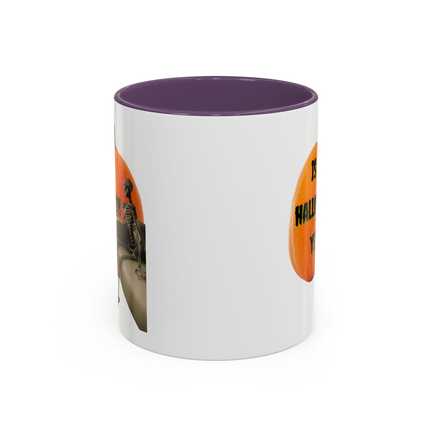 Is it Halloween yet? Skeleton's Giant Pumpkin White Accent Mug by CreepyCrafts.boo