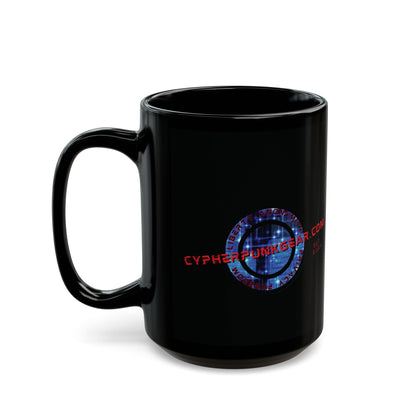 2-sided, cypherpunkgear.com Logo & Cityscape Black Mug by cypherpunkgear.com