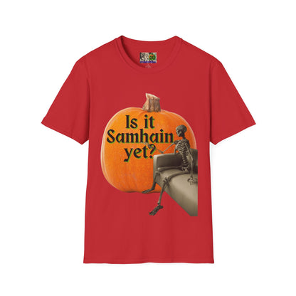 Is It Samhain Yet? Skeleton's Giant Pumpkin Light colors Unisex T-Shirt by CreepyCrafts.boo