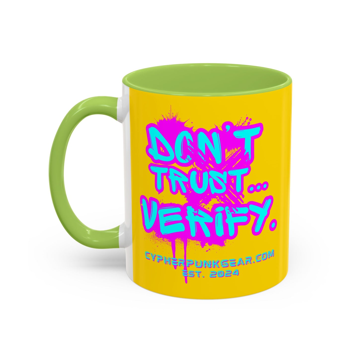 Don't Trust...Verify. Yellow Accent Mug by cypherpunkgear.com
