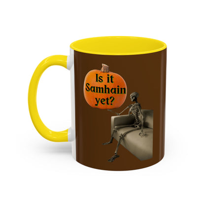 Is it Samhain yet? Skeleton's Pumpkin Brown Accent Mug by CreepyCrafts.boo