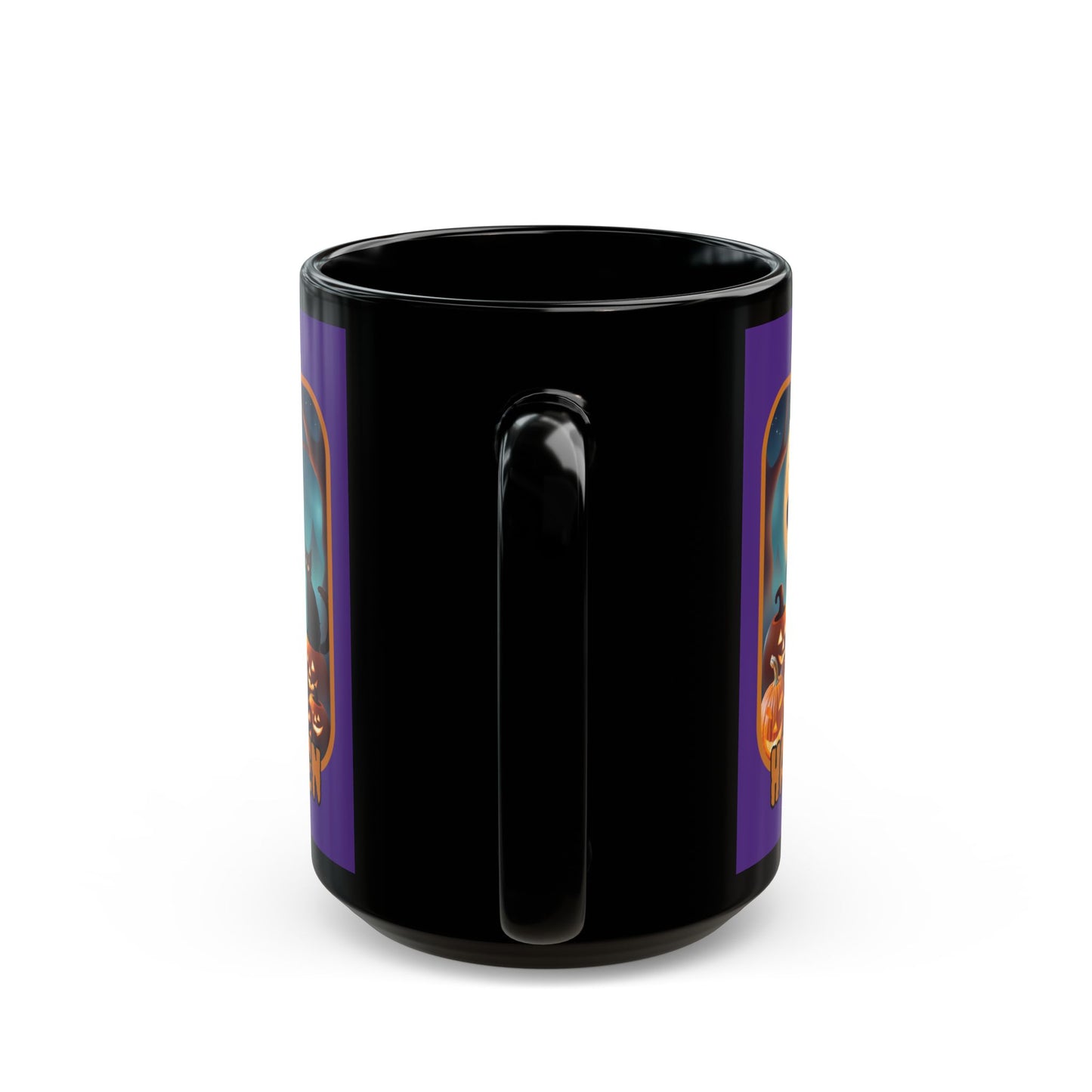 Happy Halloween Cute Witch Orange font Purple Mug by CreepyCrafts.boo