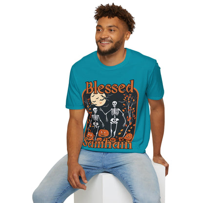 Spooktacular Skeletons of Samhain Dark colors Unisex T-Shirt by CreepyCrafts.boo