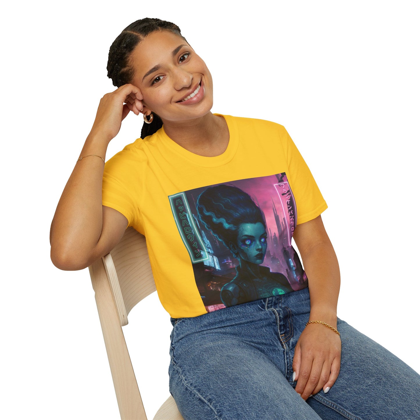 Neon Bride of Frankenstein Light colors Unisex T-Shirt by CreepyCrafts.boo