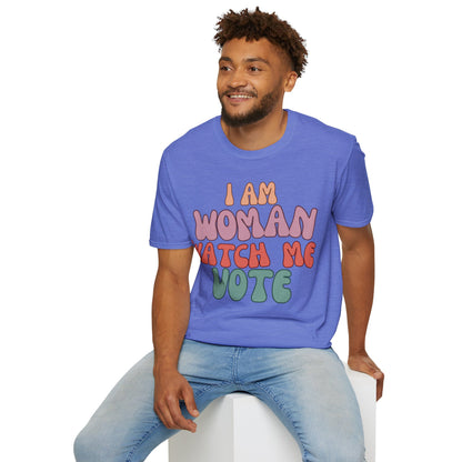 I Am Woman Watch Me Vote LTcolors Unisex T-Shirt by cypherpunkgear.com