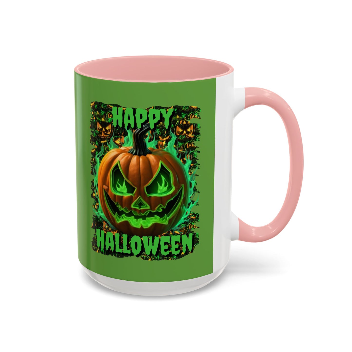 Happy Halloween Green Jack Green Accent Mug by CreepyCrafts.boo