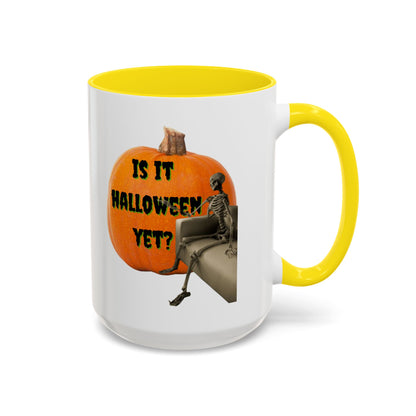 Is it Halloween yet? Skeleton's Giant Pumpkin White Accent Mug by CreepyCrafts.boo