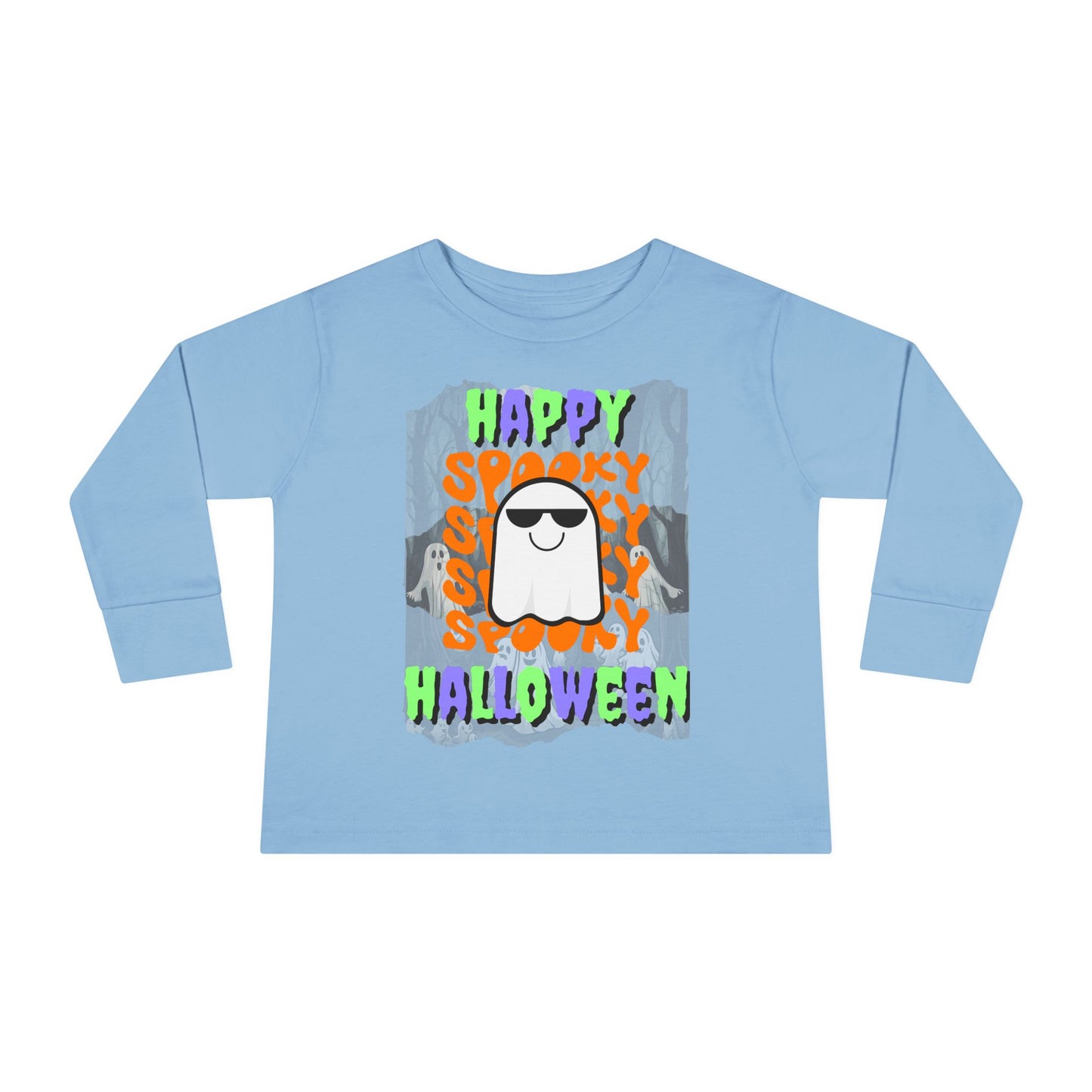 Spooky Happy Halloween Ghost Mixed font Toddler Long Sleeve Tee by CreepyCrafts.boo