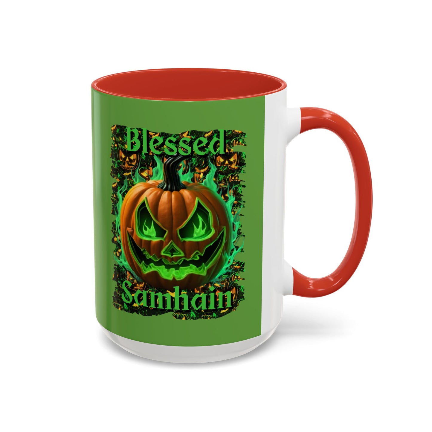 Blessed Samhain Green Jack Green Accent Mug by CreepyCrafts.boo