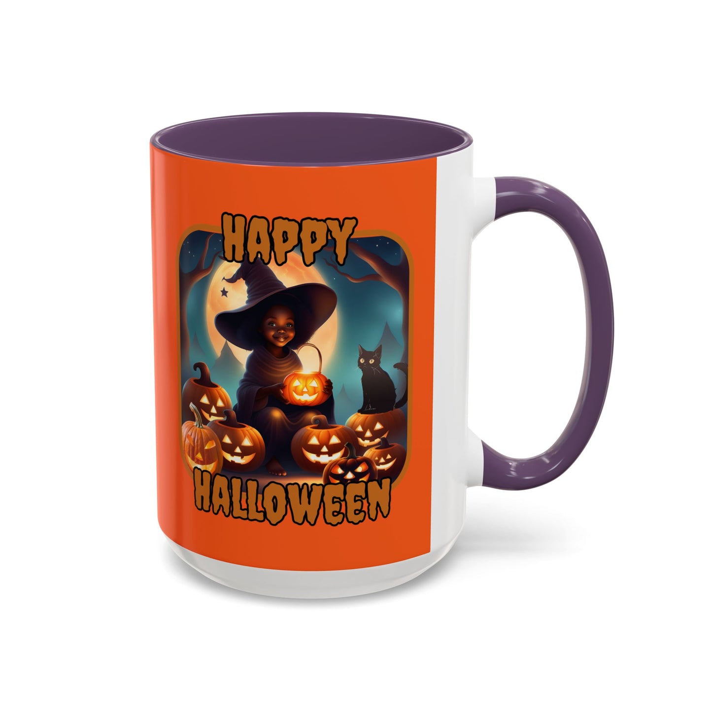 Happy Halloween Cute Witch Orange font Orange Accent Mug by CreepyCrafts.boo