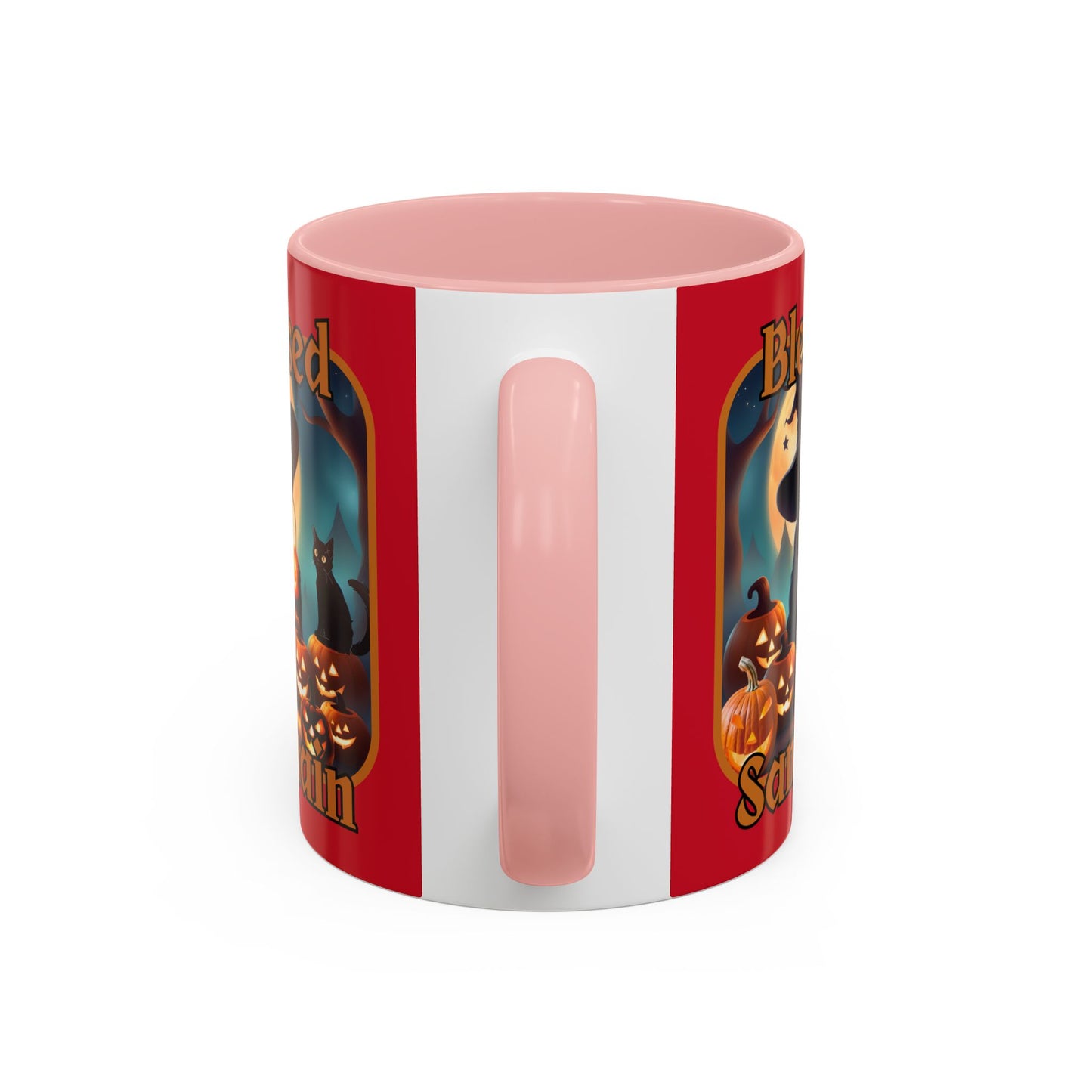 Blessed Samhain Cute Witch Orange font Red Accent Mug by CreepyCrafts.boo