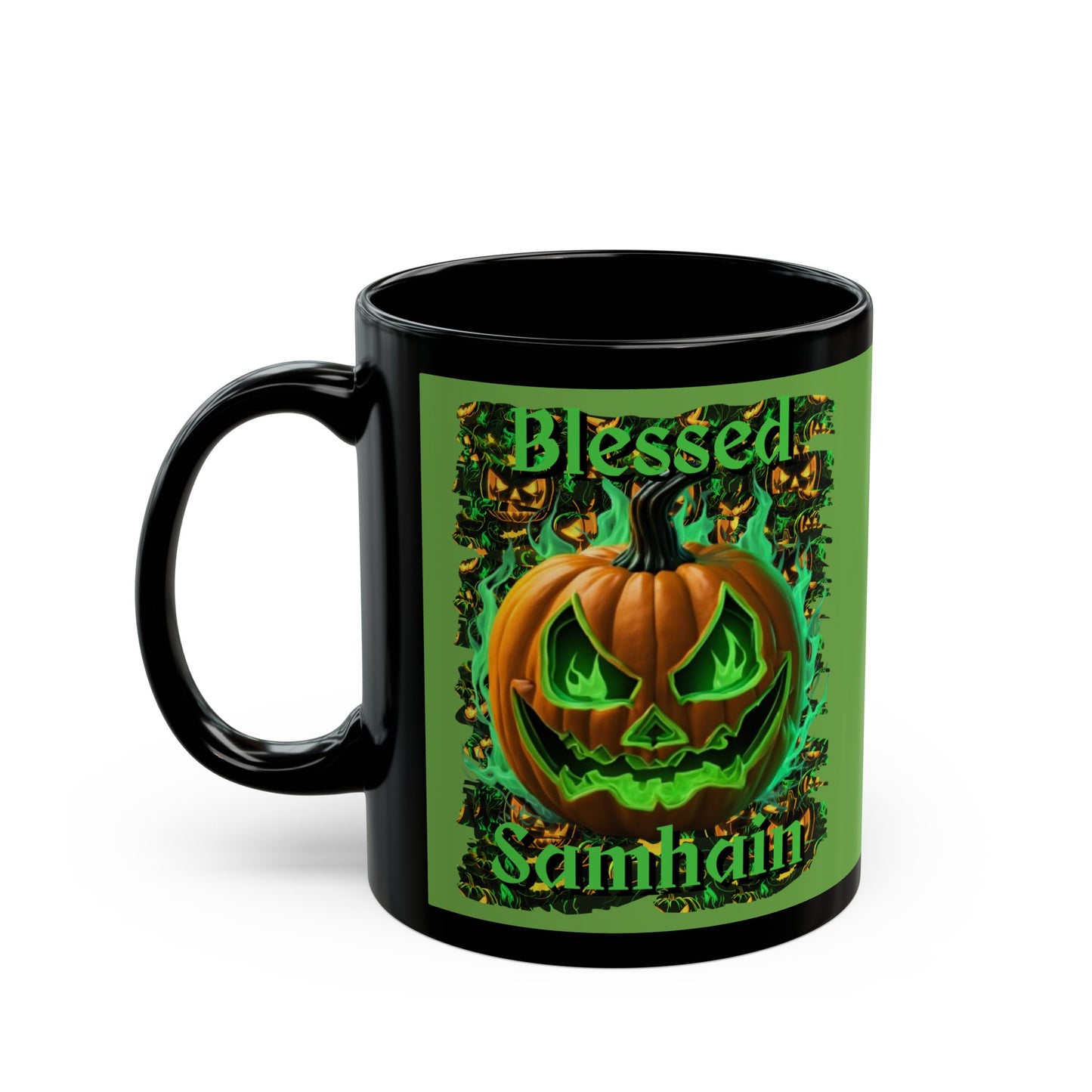 Blessed Samhain Green Jack Green Mug by CreepyCrafts.boo