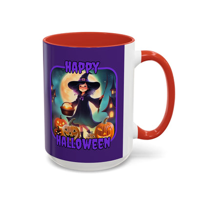 Happy Halloween Little Witch Purple font Purple Accent Mug by CreepyCrafts.boo