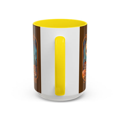 Blessed Samhain Cute Witch Orange font Brown Accent Mug by CreepyCrafts.boo