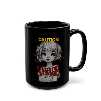 Caution, Savage Black Mug by cypherpunkgear.com