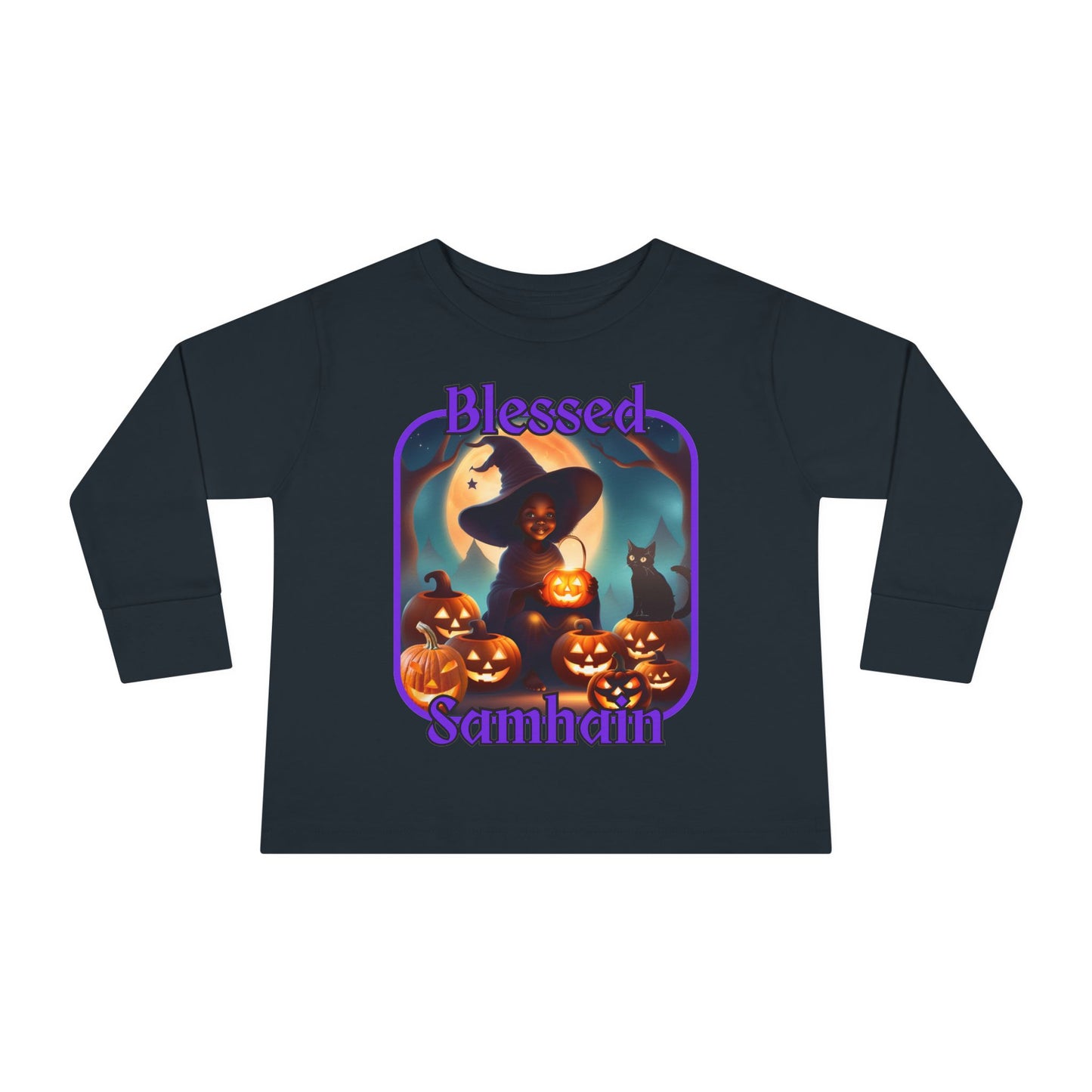Blessed Samhain Cute Witch Purple font Toddler Long Sleeve Tee by CreepyCrafts.boo