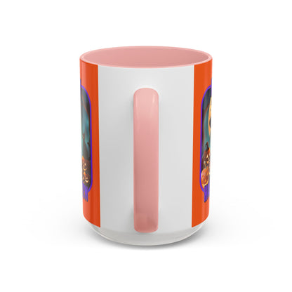 Happy Halloween Cute Witch Purple font Orange Accent Mug by CreepyCrafts.boo