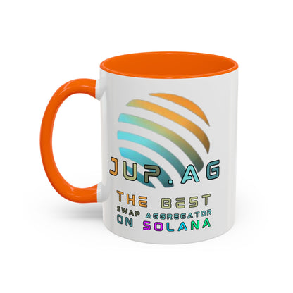 Jupiter (JUP) the best aggregator on Solana White Accent Mug by cypherpunkgear.com