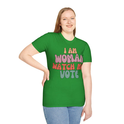 I Am Woman Watch Me Vote DKcolors Unisex T-Shirt by cypherpunkgear.com