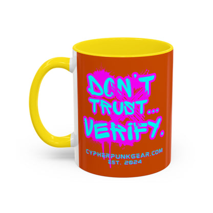 Don't Trust...Verify. Orange Accent Mug by cypherpunkgear.com