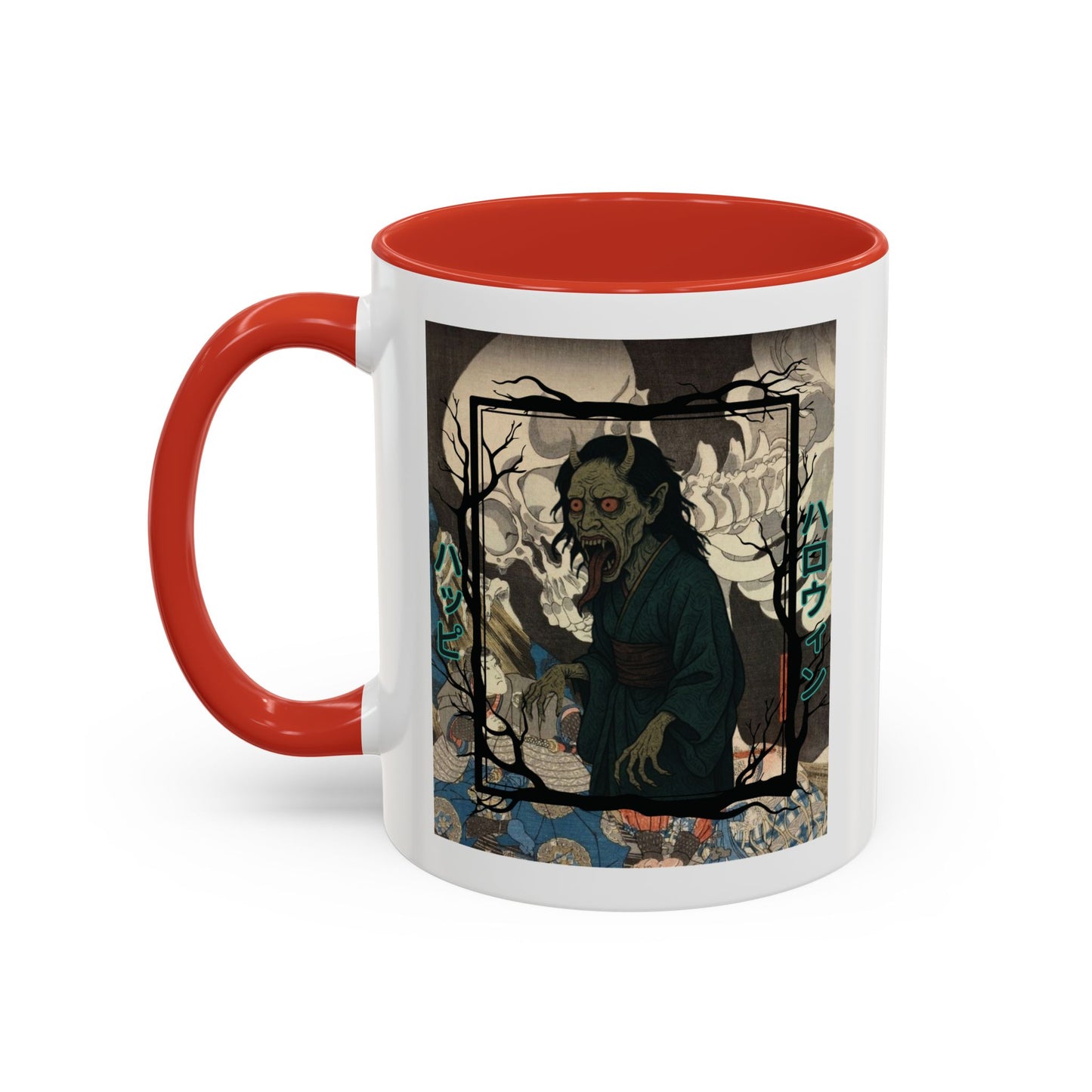 Yōkai Happy Halloween White Accent Mug by CreepyCrafts.boo