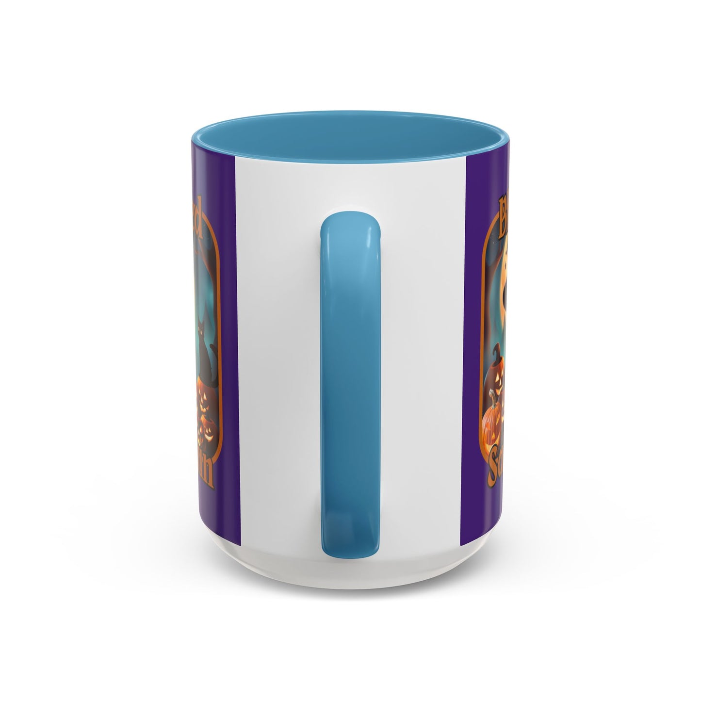 Blessed Samhain Cute Witch Orange font Purple Accent Mug by CreepyCrafts.boo