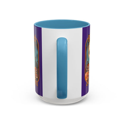 Blessed Samhain Cute Witch Orange font Purple Accent Mug by CreepyCrafts.boo