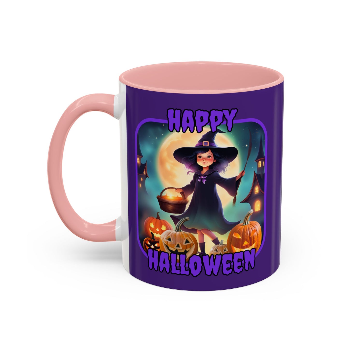 Happy Halloween Little Witch Purple font Purple Accent Mug by CreepyCrafts.boo