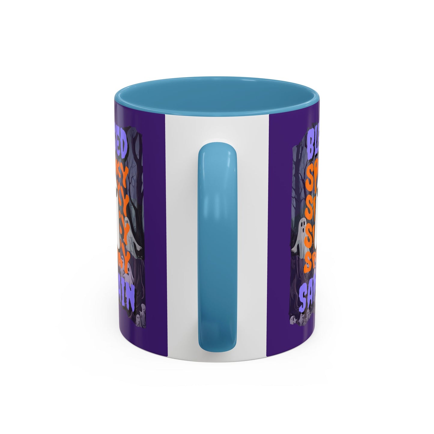 Spooky Blessed Samhain Ghost Purple font Accent Mug by CreepyCrafts.boo