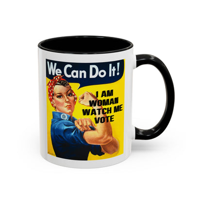 I Am Woman Watch Me Vote Rosie White Accent Mug by cypherpunkgear.com
