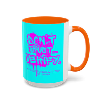 Don't Trust...Verify. Cyan Accent Mug by cypherpunkgear.com