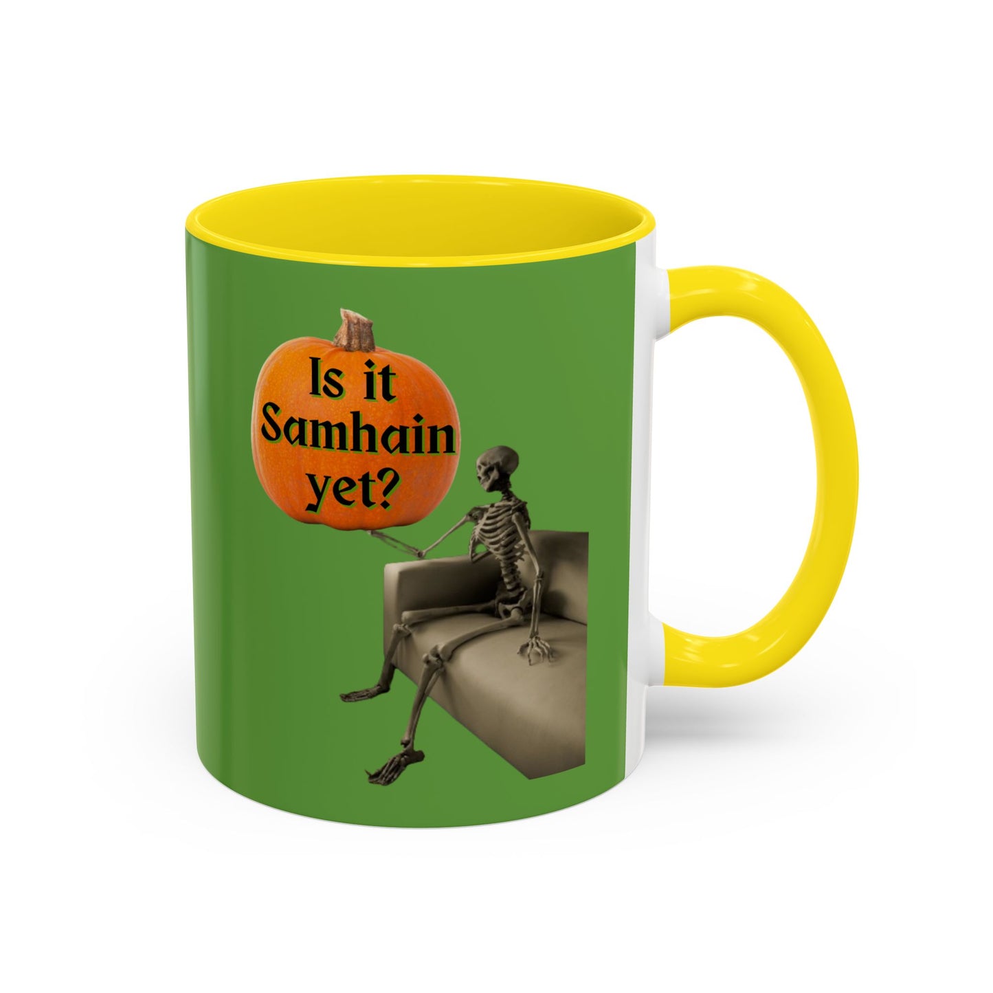 Is it Samhain yet? Skeleton's Pumpkin Green Accent Mug by CreepyCrafts.boo