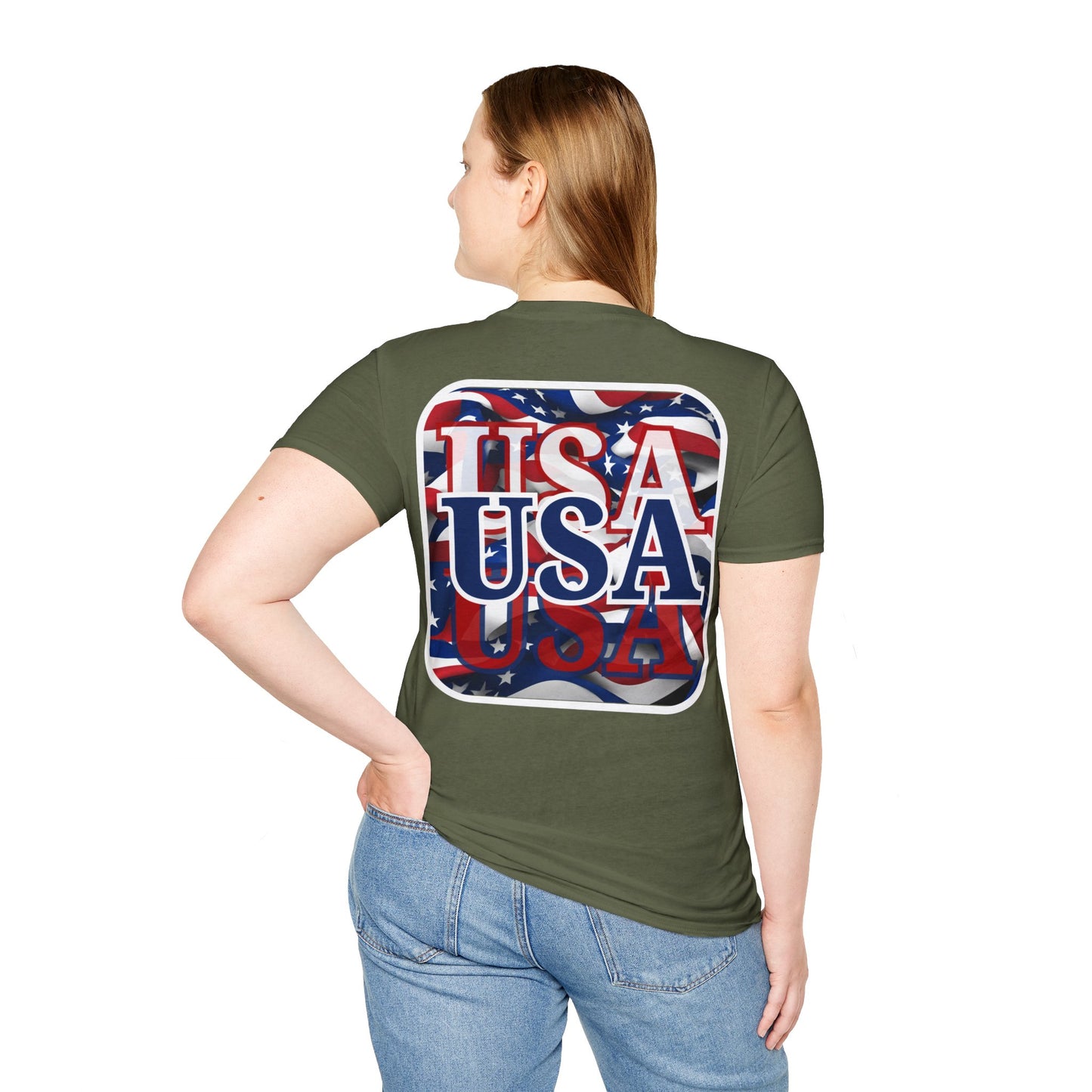 2-sided Red White and BLUE USA Patriot DKcolors Unisex T-Shirt by cypherpunkgear