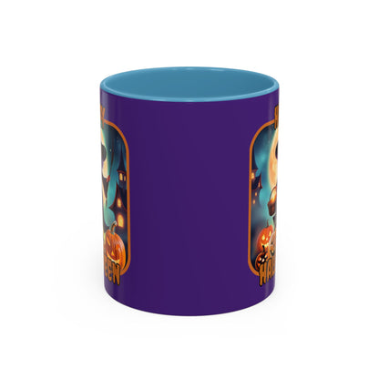 Happy Halloween Little Witch Orange font Purple Accent Mug by CreepyCrafts.boo