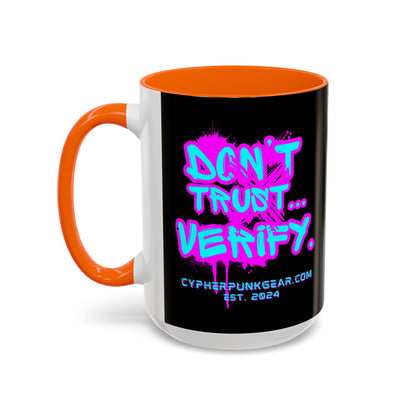 Don't Trust...Verify. Black Accent Mug by cypherpunkgear.com