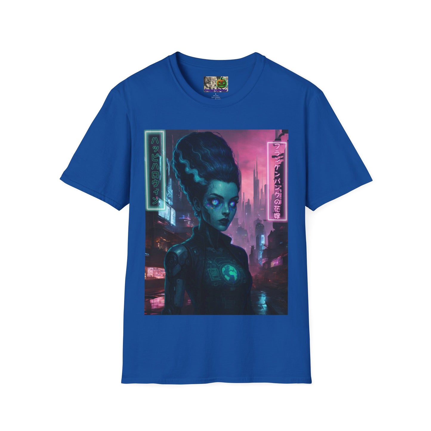 Neon Bride of Frankenstein Dark colors Unisex T-Shirt by CreepyCrafts.boo