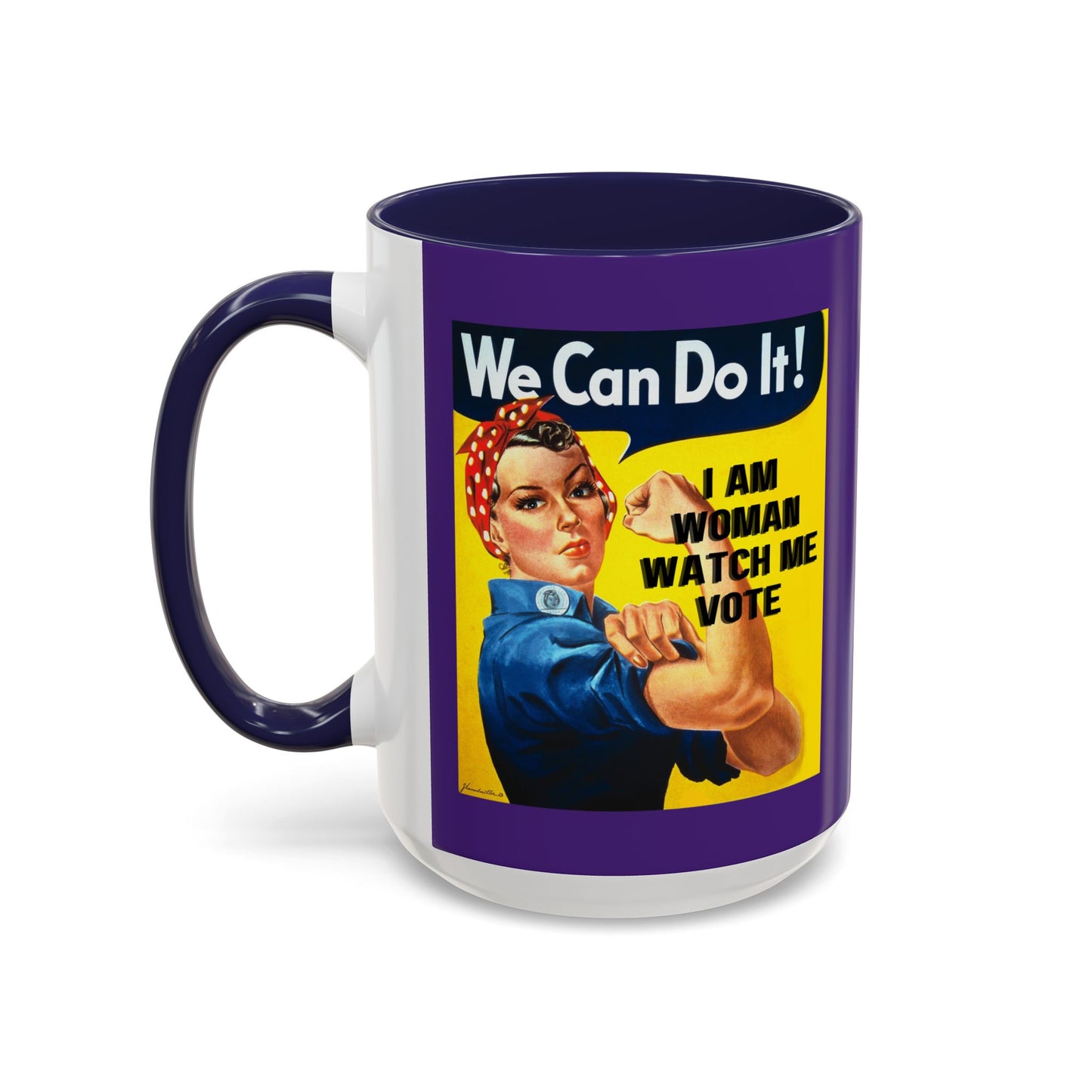 I Am Woman Watch Me Vote Rosie Dark Purple Accent Mug by cypherpunkgear.com