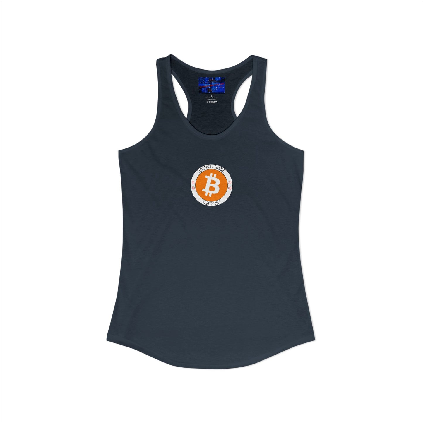2-sided, Bitcoin (BTC) Decentralized Freedom Women's Racerback Tank Top by cypherpunkgear.com